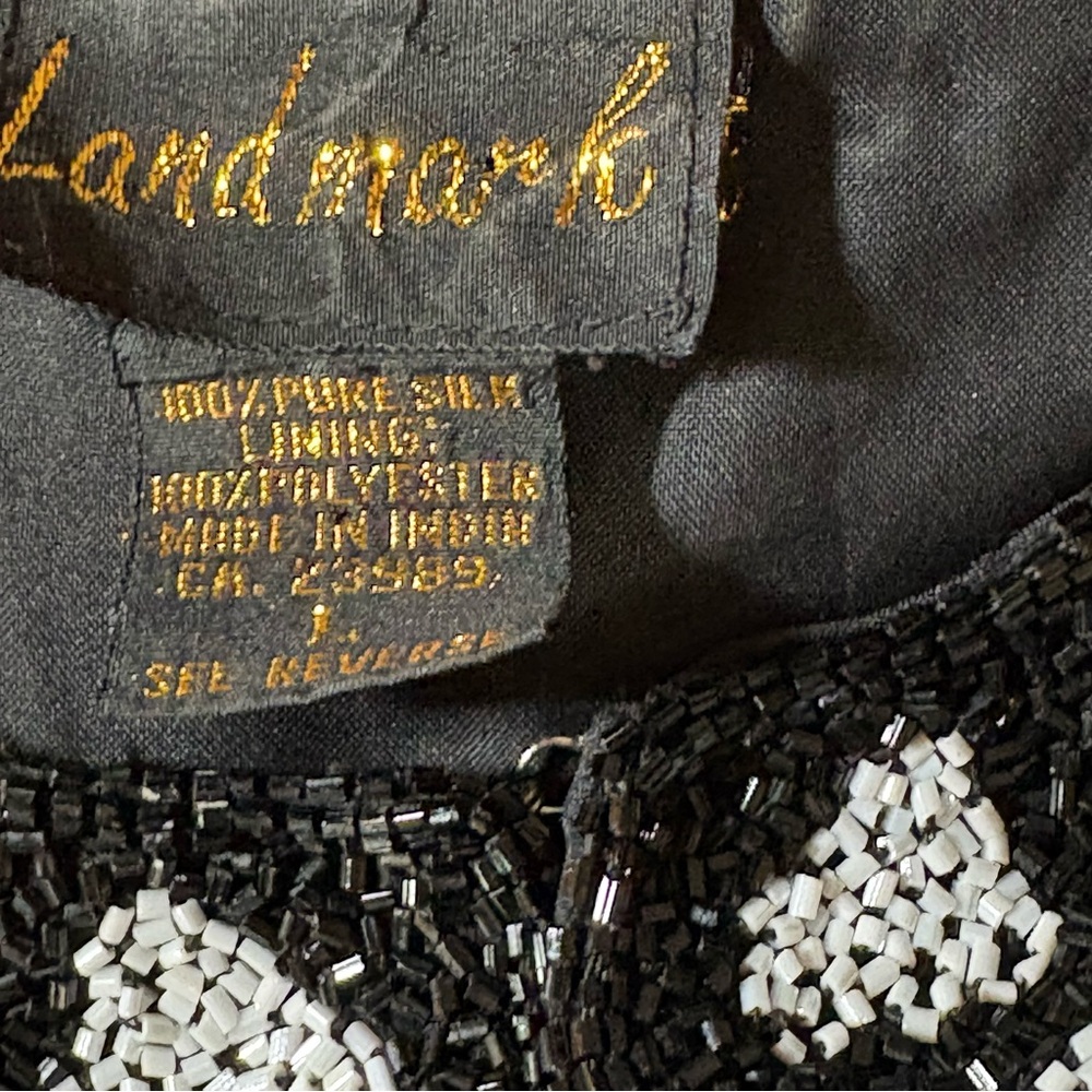 Landmark 100% Silk Hand-Beaded Evening Jacket – Black & White Medium/Large - Picture 8 of 10